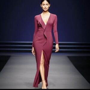 Black Halo Ruffle Plum Ponte Column Gown size 0